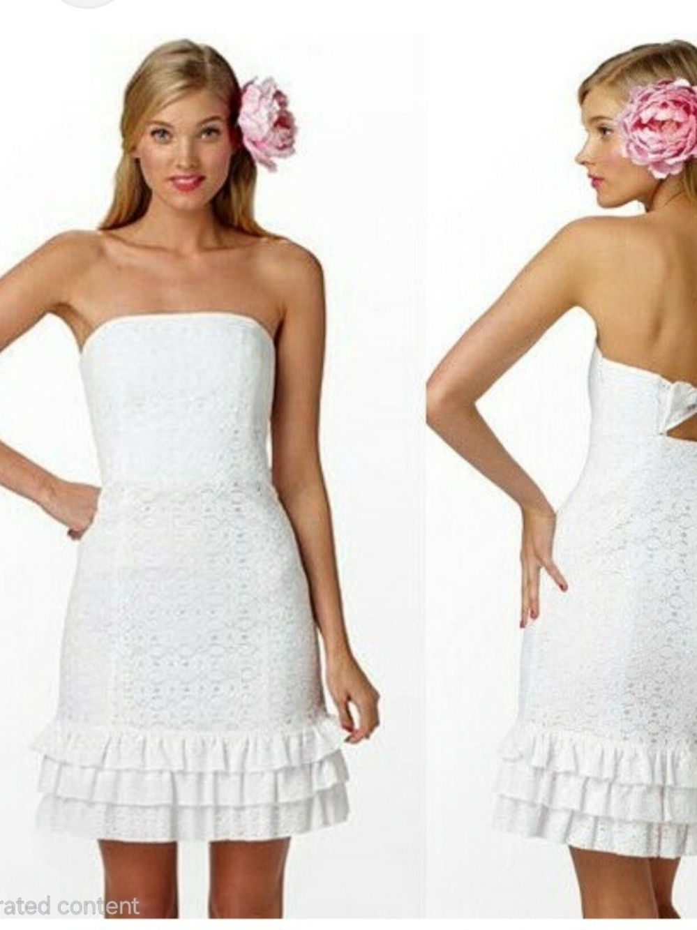 Lilly Pulitzer Strapless White Eyelet Ruffle-Hem Dress